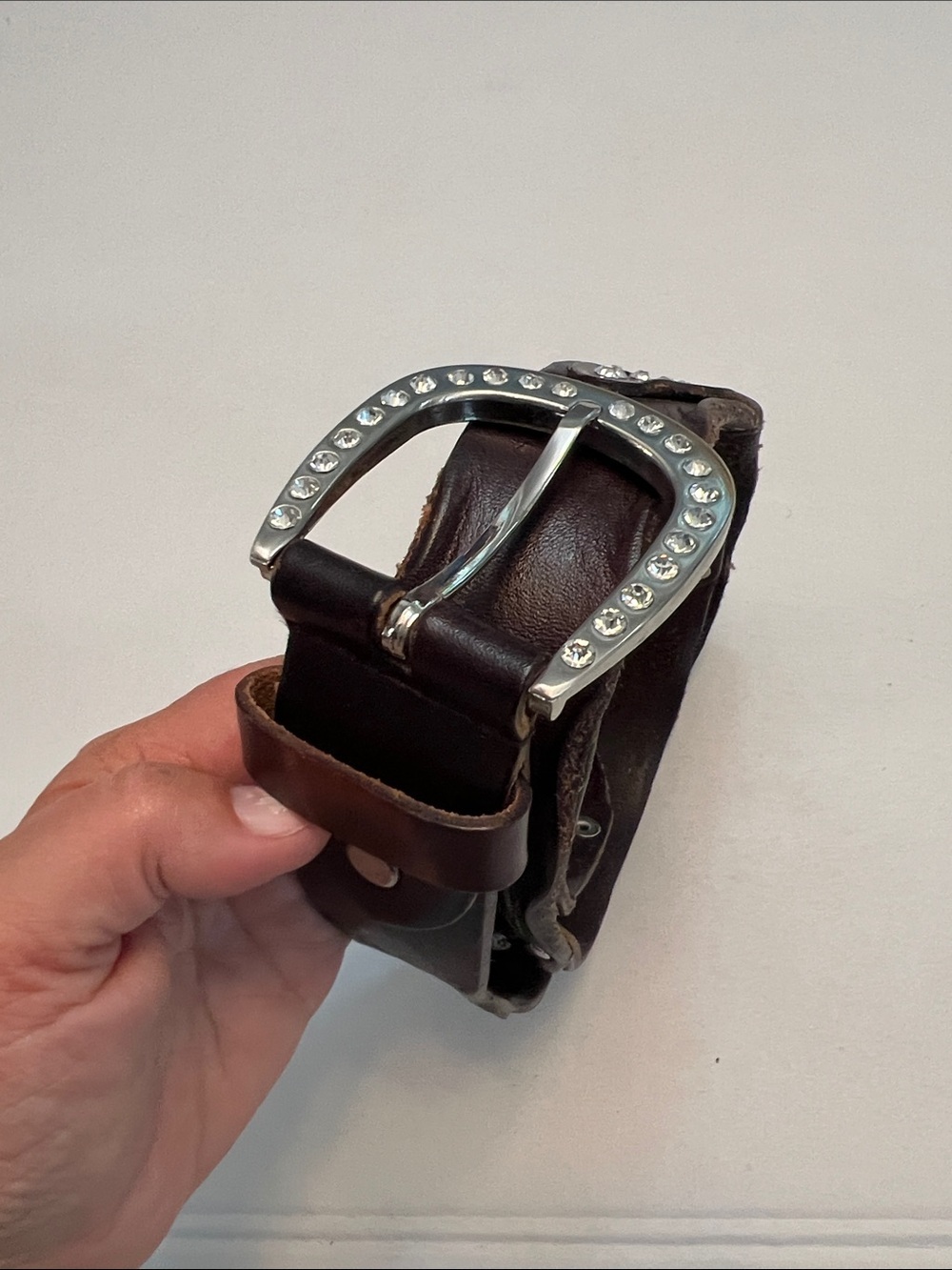 VINTAGE BROWN LEATHER RHINESTONE & LEATHER WESTERN BELT
